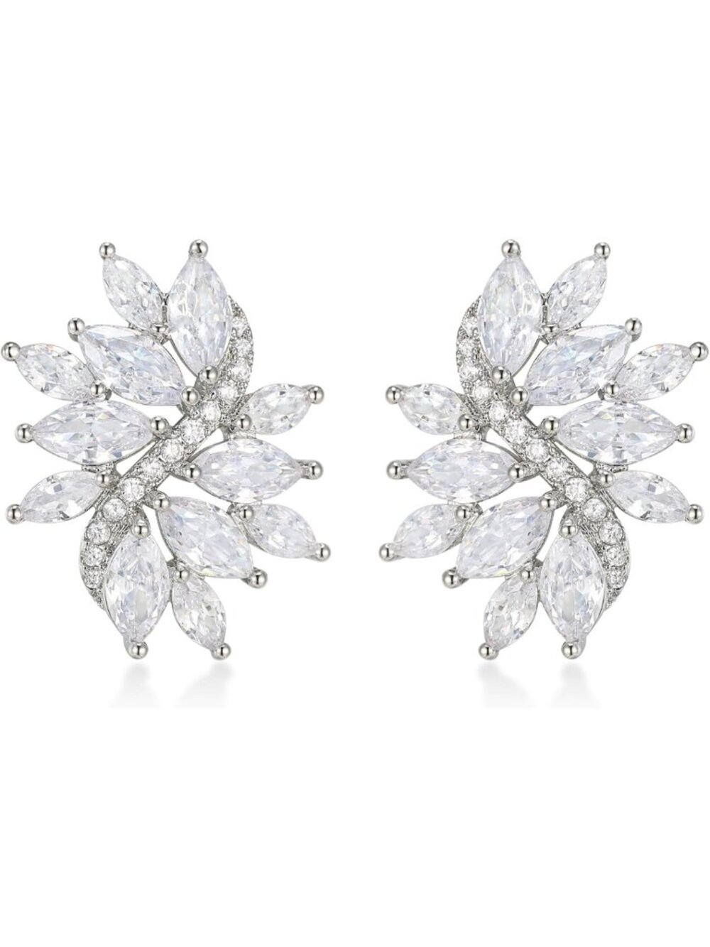 Elegant Floral Leaf Bridal Stud Earrings with Cubic Zirconia for Women